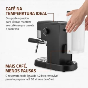 Cafeteira Espresso Dolce Crema 20 Bar Mondial Preto/Inox 1200W C-21-E-CNP - Imagem 6