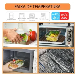 Yab - Kit 5 Potes De Vidro Marmita C/ Tampa Hermético 640ml Retangular 4 Travas Borossilicato Alimentos Micro-ondas Freezer Geladeira - Imagem 8