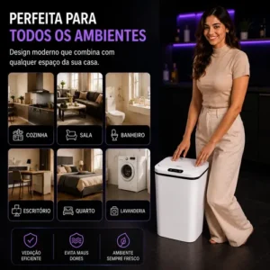 Lixeira Inteligente Automática 16l Branca Sensor Infravermelho Recarregável Usb Alcance Até 30cm Para Escritório Branco - Imagem 6