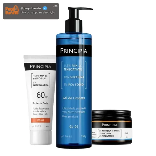 Kit Principia para Rotina de Skincare Pele Sensível com Protetor Solar FPS 60