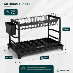 Escorredor De Louça Inoxidável 2 Andares Drenagem Automática Bandeja Grande 360o Organizador Pia Com Porta Pratos Tigelas Talheres Copos - Imagem 3