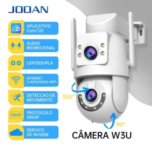 Câmera de Segurança IP 4K, Wi-Fi Dual Band, Lente Dupla, com Sirene, Visão Noturna Colorida, Rotação 355°, Controle por App, Prova D'água, Cor Branca-Jooan - Imagem 3
