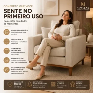Poltrona Beny Luxo Pes Madeira Linho Reforçada Sala Quarto - Imagem 2