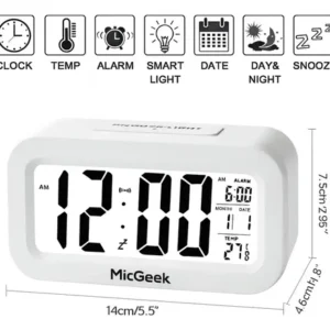 Relógio Digital Mesa Despertador Inteligente Cabeceira Quarto Idoso Com Sensor De Temperatura Micgeek - Imagem 7