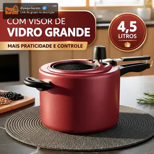 Panela De Pressão Mta Com Visor Grande Antiaderente 4,5 Litr