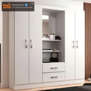 Guarda-roupa Casal Capelinha 4 Portas 2 Gavetas Com Espelho Cor Branco - Imagem 1