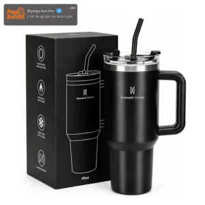Copo Térmico Gigante 1,2l Inox Com Tampa E Inox Canudo Cor Preto Cor Pura / Material Fosco - Imagem 1