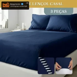 Jogo de Lençol Casal 3 Peças 400 Fios Micropercal Azul-marinho Elástico - Imagem 1