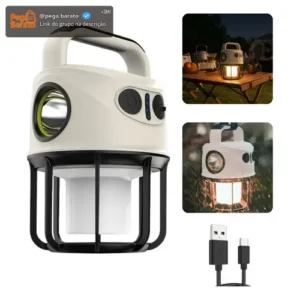 Lampião Lanterna Led Recarregável Usb 2 Em 1 Camping E Pesca - Imagem 1