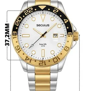 Relógio Seculus Masculino Bicolor Prata Com Dourado Aço Inox Elegante Executivo Luxo Moderno A Prova D'água Original - Imagem 13