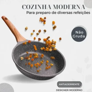 Frigideira Grande Em Cerâmica Cabo De Madeira Fundo Indução Fogão A Gás Elétrico E Indução Saudável Frita Sem Usar Óleo Durável - Imagem 2