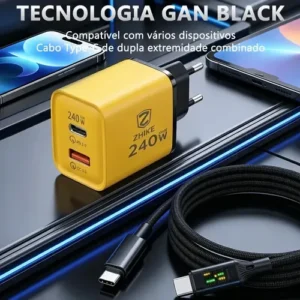 Carregador Gan 240w + Cabo Led Tipo C 65w Kit Turbo Zhike - Imagem 10