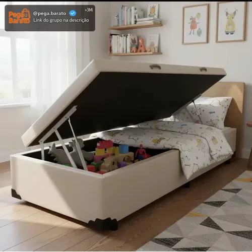 Cama Box Baú Solteiro Preto Suede 88x188x42