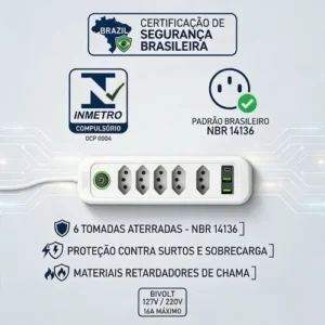 Extensão Elétrica 5 Tomadas Usb Type-c Bivolt 2m Branca - Imagem 7