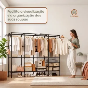 Guarda Roupa Dobravel Closet Aberto Organizador De Roupas Desmontavel E Arara Organizadora 4 Colunas Em Aço Resistente Rishon - Imagem 6