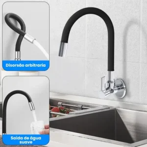 Torneira De Cozinha Gourmet Parede Flexível Preta 1/4 Volta - Imagem 3