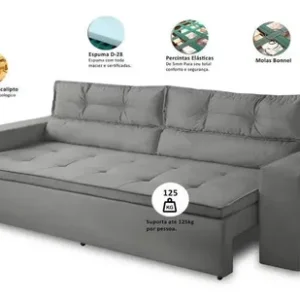 Sofá Retrátil E Reclinável Com Molas 1,80m Vegas Suede Cinza - Imagem 3