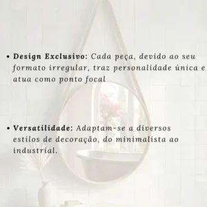Espelho De Parede Redondo 40x40 Cm Alça Couro Decorativo - Imagem 7