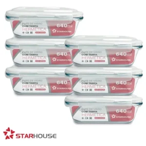 Kit 6 Potes 640ml Vidro Hermético 4 Travas Marmita Refratario Star House com 4 travas de super vedação - Imagem 8