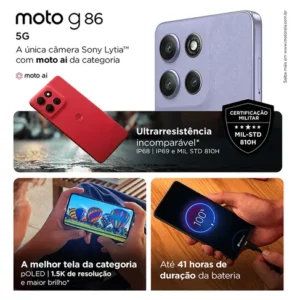 Smartphone Motorola Moto G86 5g + Moto Buds - 256gb 8gb Ram+16gb Ram Boost, Tela 1.5k Poled, 50mp Sony Camera Ois Moto Ai, Videos Em 4k, Ip68 + Ip69 - Vermelho - Imagem 3