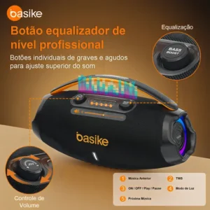Caixa De Som Basike Ba-RAD207 80W Rádio FM Bluetooth 5.3 TWS RGB Bass Boost 9000mAh - Imagem 5