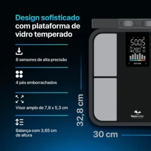 Balança De Bioimpedância 8 Sensores Relaxmedic Digital Preto - Imagem 3