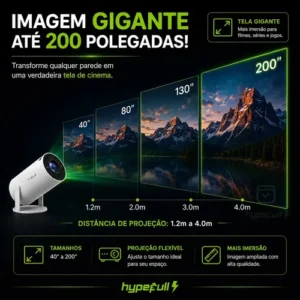 Projetor Portátil Cinema Smart Android 12 Premium WiFi 5G Bluetooth 2GB RAM 16GB Suporta Full HD e 4K Giro 180° Hypefull Série HY300 Homologado Anatel Bivolt - Imagem 6