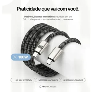 Cabo Usb Tipo C Turbo Compatível Com Iphone Apple Samsung Android Xiaomi Mi Motorola Playstation Ps5 USBC 100W Longo Carregador 2 Metros Dados Celular Controle Turbo Duas Pontas Duplo Rápido Nylon - Imagem 3