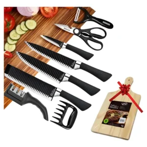 Jogo De Facas Inóx Conjunto 8 Peças Kit Cozinha Churrasco Premium + tábua AQUATTRO - Imagem 8