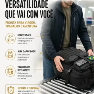 Mochila Tática 50l Masculina Militar Impermeável Reforçada Grande Para Viagem Camping Caça Pesca Com 2 Patch Bandeira Brasil Eua Cor Preta Forpak - Imagem 8