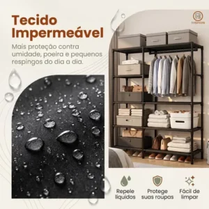 Guarda Roupa Dobravel Closet Aberto Organizador De Roupas Desmontavel E Arara Organizadora 4 Colunas Em Aço Resistente Rishon - Imagem 5