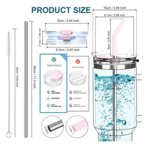 Copo Térmico Gigante 1,2l Inox Com Tampa E Inox Canudo Cor Rosa Cor Pura / Material Fosco - Imagem 6