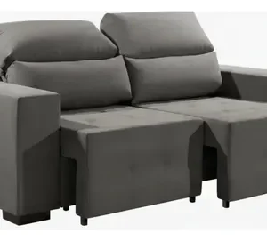 Sofá Retrátil Reclinável 2 Lugares Em Veludo Cor Cinza 140cm Assento Extensível Confortável Sala Moderna Brelarmoveis - Imagem 2
