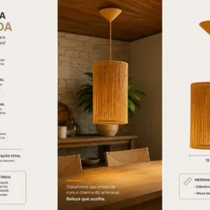 Lustre Pendente Para Teto Luminária Rustica Redonda 15x25 - Imagem 5