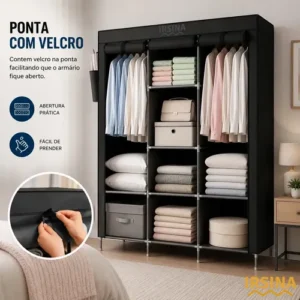Guarda Roupa Dobrável Organizador Colmeia Preto 8 Prateleiras IRSINA - Imagem 9