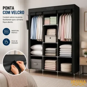Guarda Roupa Dobrável Organizador Colmeia Preto 8 Prateleiras IRSINA - Imagem 9