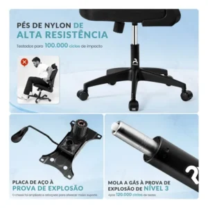 Cadeira de Escritório Ergonômica FivDaily C600 Preta, com Apoio de Cabeça e Suporte Lombar - Imagem 9