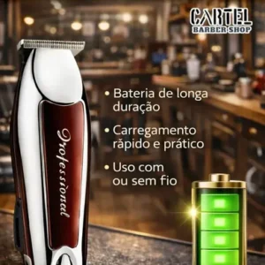Máquina Profissional Cortar Cabelo E Barba Acabamento Sem Fio Prateado Com Marrom Bivolt 110/220 Cartel Barber Shop - Imagem 10