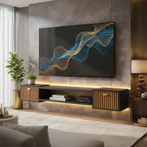 Painel Rack Suspenso Sala Tv At 75 Ripado Com Portas Premium - Imagem 6