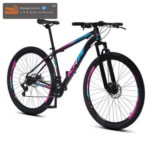 Bicicleta Bike Aro 29 Krw Mountain Bike Câmbio Shimano Tz 21 Velocidades Freio A Disco Suspensão Dianteira Sh21 Cor: Preto/Rosa e Azul Tamanho do Quadro: 21
