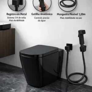 Ducha Higiênica Quadrada Luxo Metal Chuveirinho de Banheiro 1.20 mts Preto Completa ¼ Volta - Imagem 10