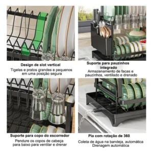 Escorredor De Louça Inox Duplo 2 Níveis Porta Talheres Luxo - Imagem 10