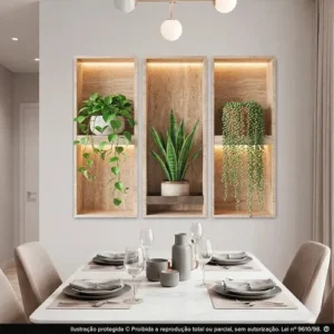 Quadros Decorativos Para Sala Plantas Folhas Estilo Nicho 3d Borda Infinita - Imagem 2