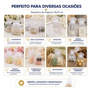 Kit 100 Saco Organza Tule 10x15 Saquinho Branco Lembrancinha - Imagem 9