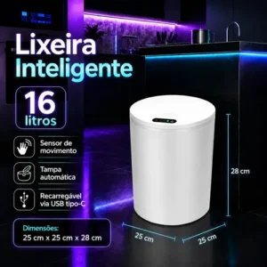Lixeira Automática Sensor Recarregável Escritório usb 16 L - Imagem 3