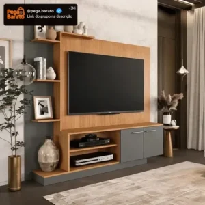 Rack com Painel para TV 55" Fellicci Móveis Havana Cinamomo/Grafite 2 Portas - Imagem 1