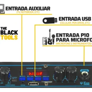 Caixa de som Amplificada Bluetooth Rádio Fm 250w Rms Tws Led Rgb Portatil Sem Fio Usb Tcs300 Cor Preto The Black Tools - Imagem 5