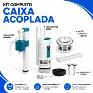 Kit Descarga Caixa Acoplada Reparo Completo Duplo Botão Mecanismo Universal Tipo Para Bacia Vaso Sanitário Louça Privada 3/6 Litros Superior Banheiro Casa Residencial Comercial Vmd Homecenter - Imagem 3