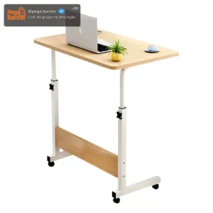Mesa Lateral Ergonômica Multiuso Com Altura Regulavel E Rodinhas Mesinha Notebook Laptop Cama Sofá Ajustavel Cor Madeira Luvinco - Imagem 1