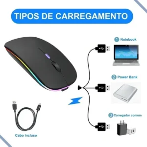 Mouse Sem Fio Dual Bluetooth 2.4GHz USB Recarregável Silencioso Para Notebook PC - Imagem 5